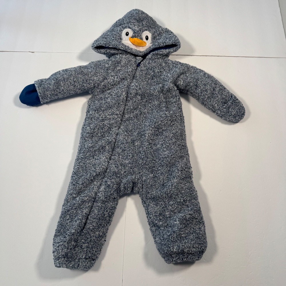 Koala Baby Blue Sherpa Fleece Penguin Bunting Pram Suit 9-12M
